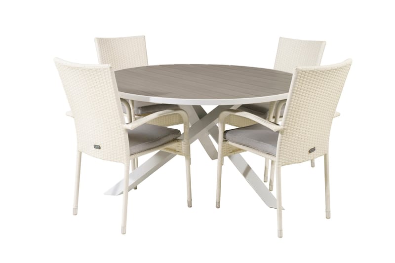 Parma Matgrupp Utomhus Rund Ø140cm + 4 Anna Karmstolar, Vit