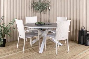 Parma Matgrupp Utomhus Rund Ø140cm + 4 Anna Karmstolar - Vit - Utemöbler & utemiljö - Utegrupp - Matgrupp utomhus