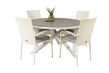 Parma Matgrupp Utomhus Rund Ø140cm + 4 Anna Karmstolar - Vit - Utemöbler & utemiljö - Utegrupp - Matgrupp utomhus