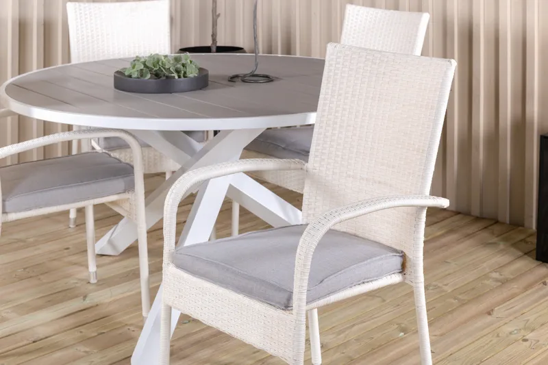 Parma Matgrupp Utomhus Rund Ø140cm + 4 Anna Karmstolar - Vit - Utemöbler & utemiljö - Utegrupp - Matgrupp utomhus
