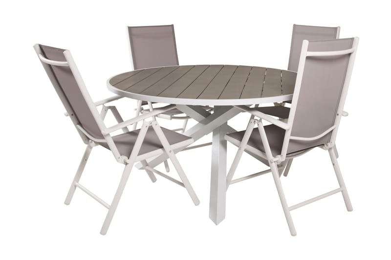 Parma Matgrupp Utomhus Rund Ø140cm + 4 Break Positionsstolar - Vit/Grå - Utemöbler & utemiljö - Utegrupp - Matgrupp utomhus