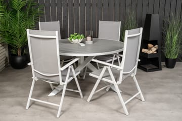 Parma Matgrupp Utomhus Rund Ø140cm + 4 Break Positionsstolar - Vit/Grå - Utemöbler & utemiljö - Utegrupp - Matgrupp utomhus
