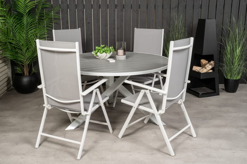 Parma Matgrupp Utomhus Rund Ø140cm + 4 Break Positionsstolar - Vit/Grå - Utemöbler & utemiljö - Utegrupp - Matgrupp utomhus