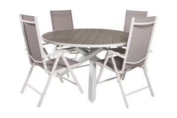 Parma Matgrupp Utomhus Rund Ø140cm + 4 Break Positionsstolar - Vit/Grå - Utemöbler & utemiljö - Utegrupp - Matgrupp utomhus