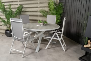 Parma Matgrupp Utomhus Rund Ø140cm + 4 Break Positionsstolar - Vit/Grå - Utemöbler & utemiljö - Utegrupp - Matgrupp utomhus