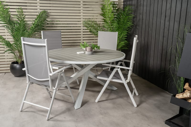 Parma Matgrupp Utomhus Rund Ø140cm + 4 Break Positionsstolar - Vit/Grå - Utemöbler & utemiljö - Utegrupp - Matgrupp utomhus