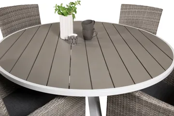 Parma Matgrupp Utomhus Rund Ø140cm + 4 Malin Karmstolar - Natur/Svart - Utemöbler & utemiljö - Utegrupp - Matgrupp utomhus