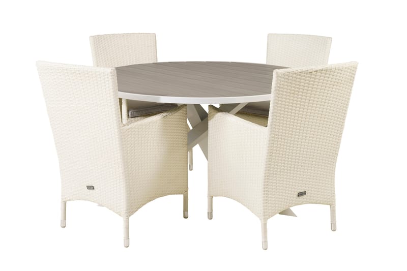 Parma Matgrupp Utomhus Rund Ø140cm + 4 Malin Karmstolar, Svart/Grå