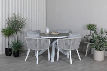 Parma Matgrupp Utomhus Rund Ø140cm + 4 Virya Matstolar - Brun/Vit - Utemöbler & utemiljö - Utegrupp - Matgrupp utomhus