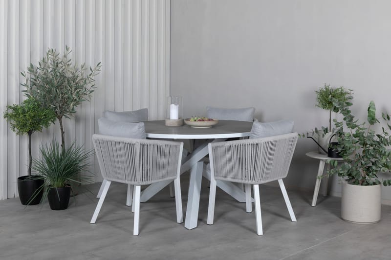 Parma Matgrupp Utomhus Rund Ø140cm + 4 Virya Matstolar - Brun/Vit - Utemöbler & utemiljö - Utegrupp - Matgrupp utomhus