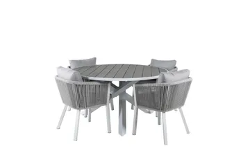 Parma Matgrupp Utomhus Rund Ø140cm + 4 Virya Matstolar - Brun/Vit - Utemöbler & utemiljö - Utegrupp - Matgrupp utomhus