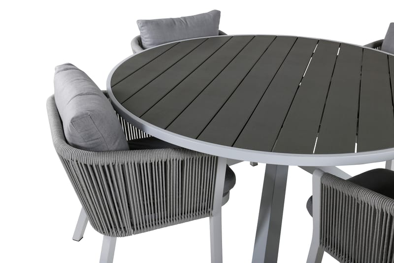 Parma Matgrupp Utomhus Rund Ø140cm + 4 Virya Matstolar - Brun/Vit - Utemöbler & utemiljö - Utegrupp - Matgrupp utomhus