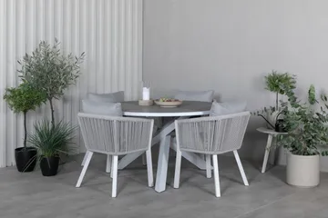 Parma Matgrupp Utomhus Rund Ø140cm + 4 Virya Matstolar - Brun/Vit - Utemöbler & utemiljö - Utegrupp - Matgrupp utomhus