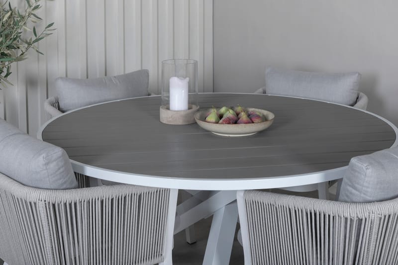 Parma Matgrupp Utomhus Rund Ø140cm + 4 Virya Matstolar - Brun/Vit - Utemöbler & utemiljö - Utegrupp - Matgrupp utomhus