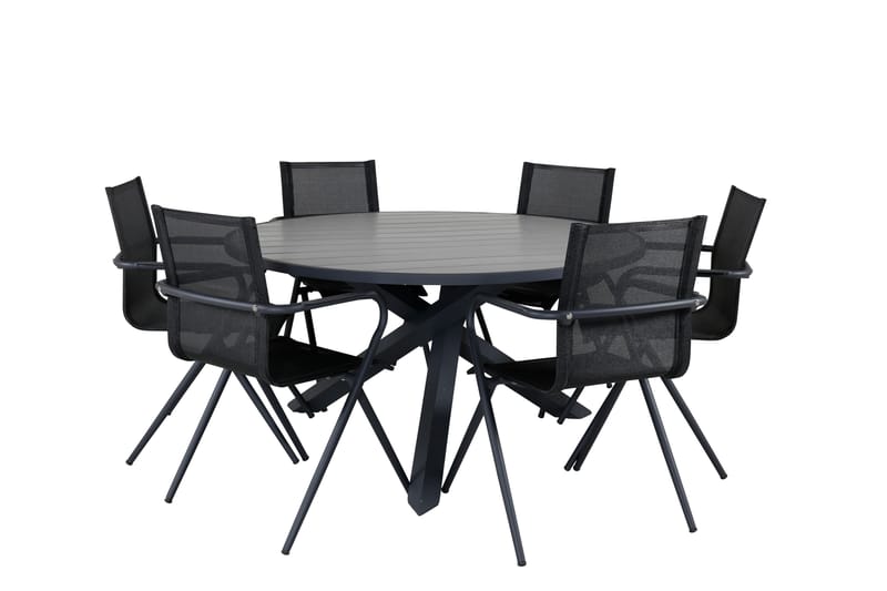 Parma Matgrupp Utomhus Rund Ø140cm + 6 Alina Matstolar - Svart/Grå - Utemöbler & utemiljö - Utegrupp - Matgrupp utomhus