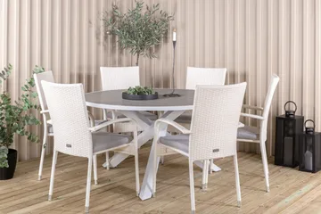 Parma Matgrupp Utomhus Rund Ø140cm + 6 Anna Karmstolar - Vit - Utemöbler & utemiljö - Utegrupp - Matgrupp utomhus