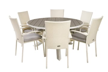 Parma Matgrupp Utomhus Rund Ø140cm + 6 Anna Karmstolar - Vit - Utemöbler & utemiljö - Utegrupp - Matgrupp utomhus