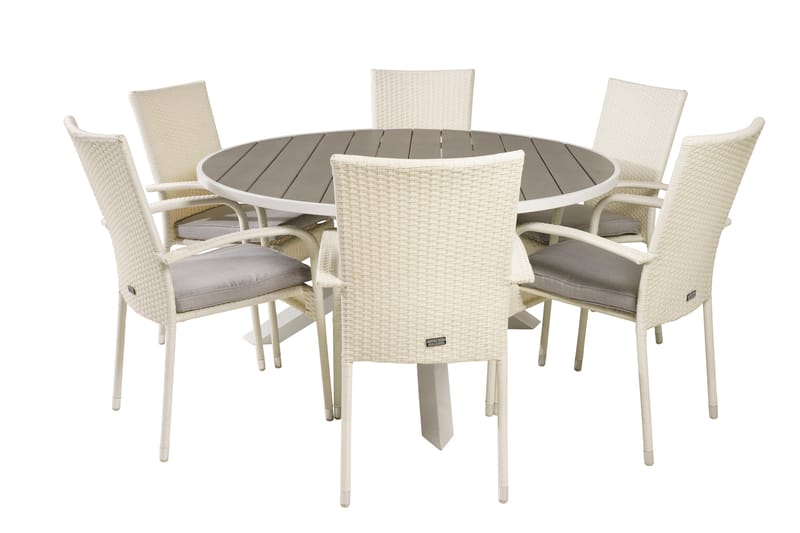 Parma Matgrupp Utomhus Rund Ø140cm + 6 Anna Karmstolar - Vit - Utemöbler & utemiljö - Utegrupp - Matgrupp utomhus