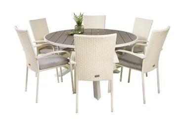 Parma Matgrupp Utomhus Rund Ø140cm + 6 Anna Karmstolar - Vit - Utemöbler & utemiljö - Utegrupp - Matgrupp utomhus