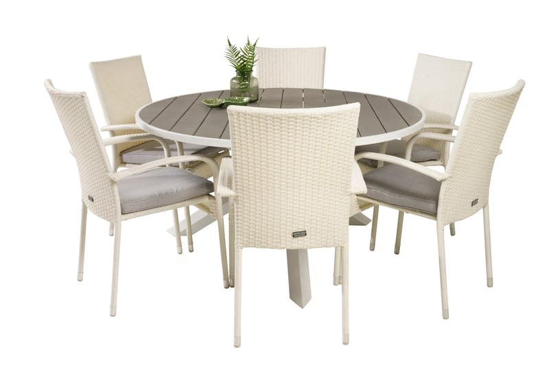Parma Matgrupp Utomhus Rund Ø140cm + 6 Anna Karmstolar - Vit - Utemöbler & utemiljö - Utegrupp - Matgrupp utomhus