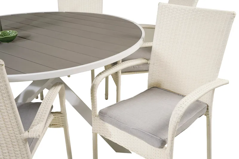 Parma Matgrupp Utomhus Rund Ø140cm + 6 Anna Karmstolar - Vit - Utemöbler & utemiljö - Utegrupp - Matgrupp utomhus