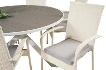 Parma Matgrupp Utomhus Rund Ø140cm + 6 Anna Karmstolar - Vit - Utemöbler & utemiljö - Utegrupp - Matgrupp utomhus