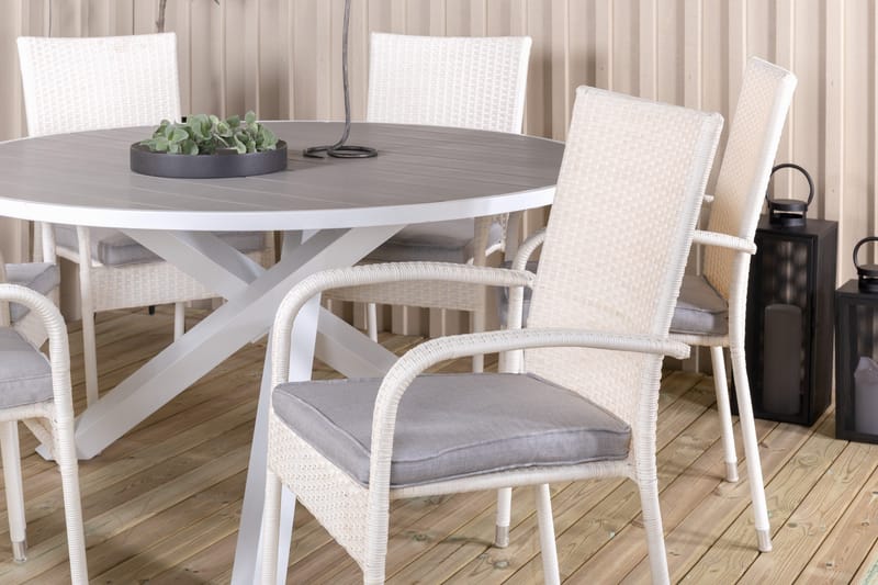 Parma Matgrupp Utomhus Rund Ø140cm + 6 Anna Karmstolar - Vit - Utemöbler & utemiljö - Utegrupp - Matgrupp utomhus
