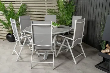 Parma Matgrupp Utomhus Rund Ø140cm + 6 Break Positionsstolar - Vit/Grå - Utemöbler & utemiljö - Utegrupp - Matgrupp utomhus