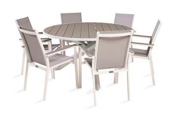 Parma Matgrupp Utomhus Rund Ø140cm + 6 Karmstolar - Vit/Grå - Utemöbler & utemiljö - Utegrupp - Matgrupp utomhus