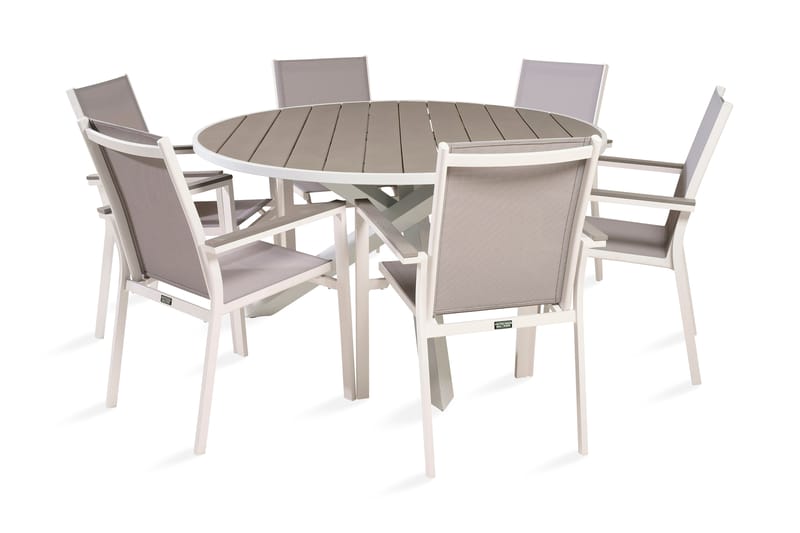 Parma Matgrupp Utomhus Rund Ø140cm + 6 Karmstolar - Vit/Grå - Utemöbler & utemiljö - Utegrupp - Matgrupp utomhus