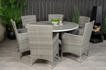 Parma Matgrupp Utomhus Rund Ø140cm + 6 Malin Karmstolar - Natur - Utemöbler & utemiljö - Utegrupp - Matgrupp utomhus