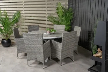 Parma Matgrupp Utomhus Rund Ø140cm + 6 Malin Karmstolar - Natur - Utemöbler & utemiljö - Utegrupp - Matgrupp utomhus