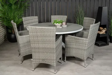 Parma Matgrupp Utomhus Rund Ø140cm + 6 Malin Karmstolar - Natur - Utemöbler & utemiljö - Utegrupp - Matgrupp utomhus