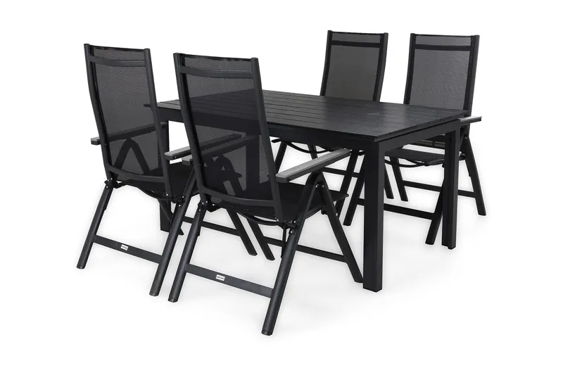 Portland Matgrupp Utomhus 152-210x90 + 4 Monaco Light Positionsstol - Svart/Grå - Utemöbler & utemiljö - Utegrupp - Matgrupp utomhus