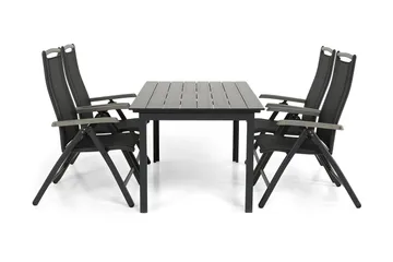 Portland Matgrupp Utomhus 152-210x90 + 4 Monaco Lyx Positionsstol - Svart/Grå - Utemöbler & utemiljö - Utegrupp - Matgrupp utomhus