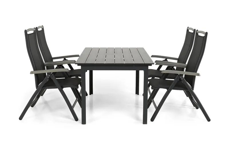 Portland Matgrupp Utomhus 152-210x90 + 4 Monaco Lyx Positionsstol - Svart/Grå - Utemöbler & utemiljö - Utegrupp - Matgrupp utomhus