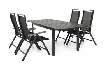 Portland Matgrupp Utomhus 152-210x90 + 4 Monaco Lyx Positionsstol - Svart/Grå - Utemöbler & utemiljö - Utegrupp - Matgrupp utomhus
