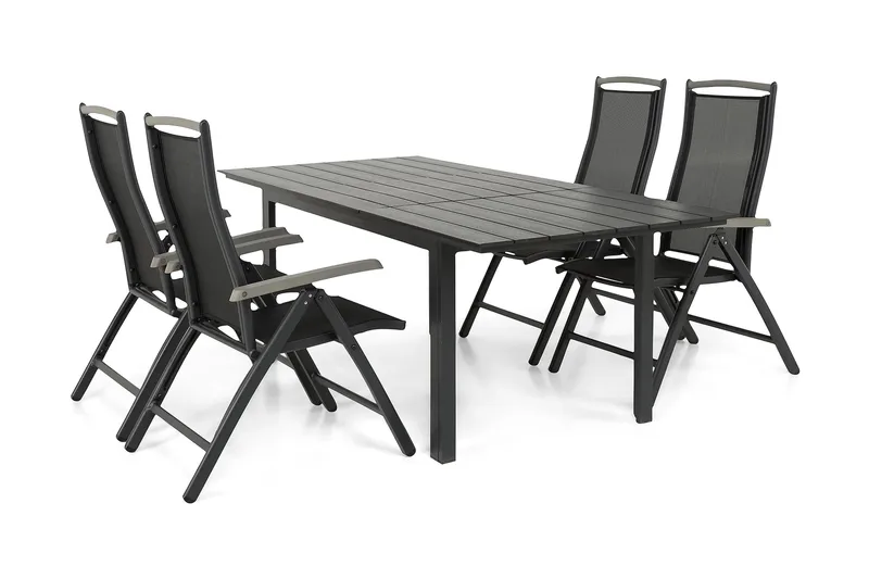 Portland Matgrupp Utomhus 152-210x90 + 4 Monaco Lyx Positionsstol - Svart/Grå - Utemöbler & utemiljö - Utegrupp - Matgrupp utomhus