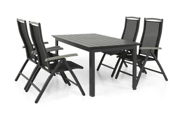 Portland Matgrupp Utomhus 152-210x90 + 4 Monaco Lyx Positionsstol - Svart/Grå - Utemöbler & utemiljö - Utegrupp - Matgrupp utomhus