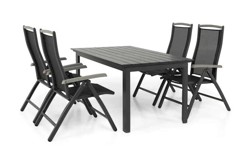 Portland Matgrupp Utomhus 152-210x90 + 4 Monaco Lyx Positionsstol - Svart/Grå - Utemöbler & utemiljö - Utegrupp - Matgrupp utomhus