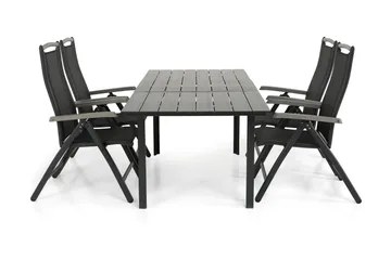 Portland Matgrupp Utomhus 152-210x90 + 4 Monaco Lyx Positionsstol - Svart/Grå - Utemöbler & utemiljö - Utegrupp - Matgrupp utomhus