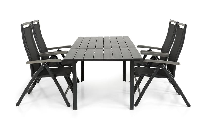 Portland Matgrupp Utomhus 152-210x90 + 4 Monaco Lyx Positionsstol, Svart/Grå