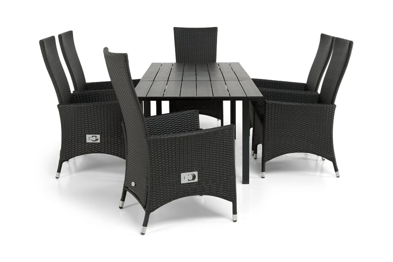 Portland Matgrupp Utomhus 152-210x90 + 6 Jenny Fåtölj Ställbar, Svart