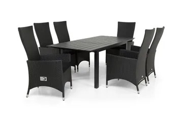 Portland Matgrupp Utomhus 152-210x90 + 6 Jenny Fåtölj Ställbar - Svart - Utemöbler & utemiljö - Utegrupp - Matgrupp utomhus