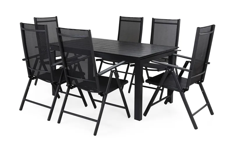 Portland Matgrupp Utomhus 152-210x90 + 6 Maggie Positionsstol - Svart - Utemöbler & utemiljö - Utegrupp - Matgrupp utomhus