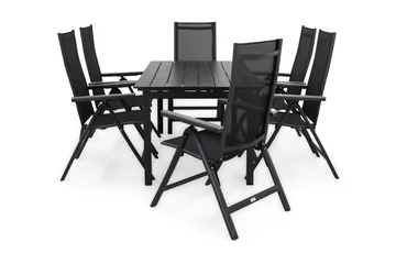 Portland Matgrupp Utomhus 152-210x90 + 6 Monaco Light Positionsstol - Svart/Grå - Utemöbler & utemiljö - Utegrupp - Matgrupp utomhus