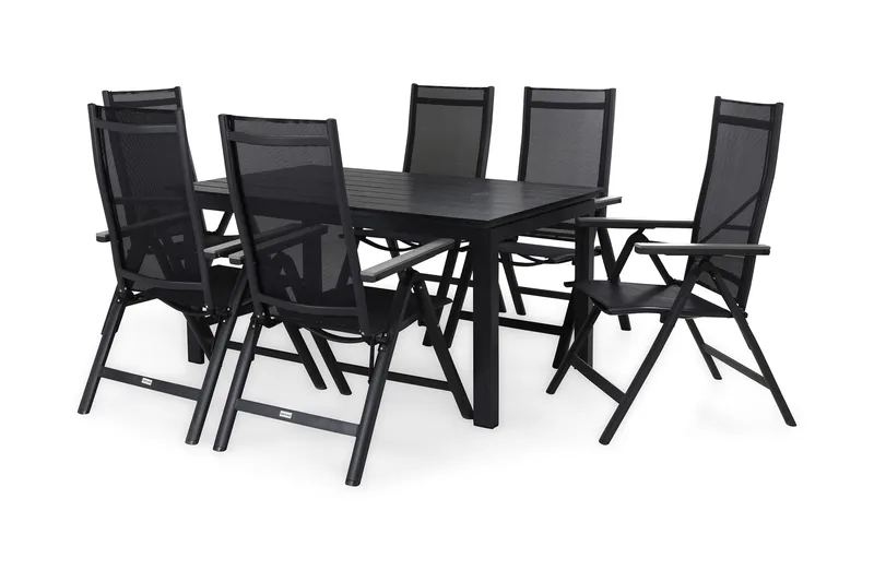 Portland Matgrupp Utomhus 152-210x90 + 6 Monaco Light Positionsstol - Svart/Grå - Utemöbler & utemiljö - Utegrupp - Matgrupp utomhus