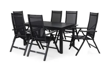 Portland Matgrupp Utomhus 152-210x90 + 6 Monaco Light Positionsstol - Svart/Grå - Utemöbler & utemiljö - Utegrupp - Matgrupp utomhus