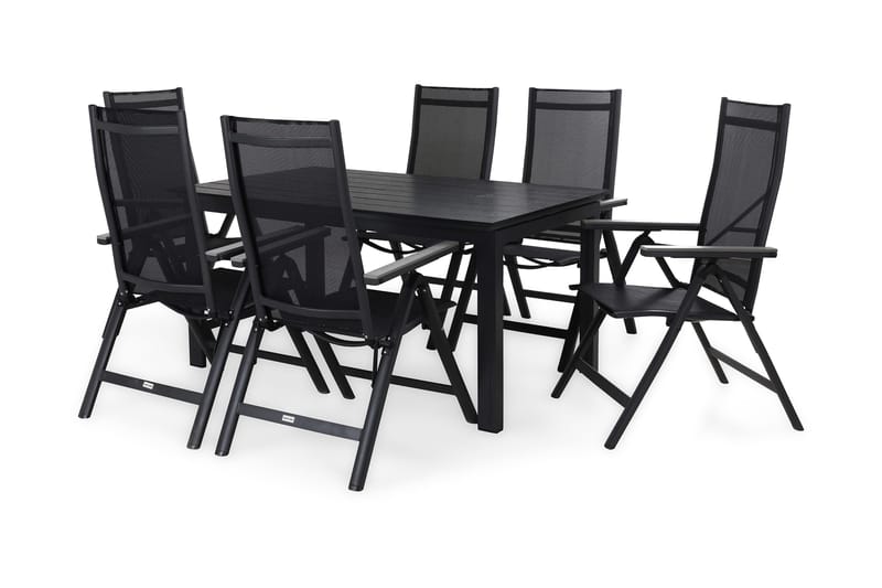 Portland Matgrupp Utomhus 152-210x90 + 6 Monaco Light Positionsstol - Svart/Grå - Utemöbler & utemiljö - Utegrupp - Matgrupp utomhus