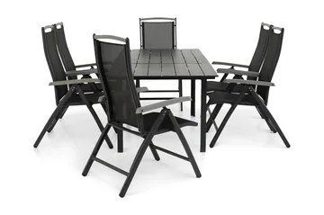 Portland Matgrupp Utomhus 152-210x90 + 6 Monaco Lyx Positionsstol - Svart/Grå - Utemöbler & utemiljö - Utegrupp - Matgrupp utomhus